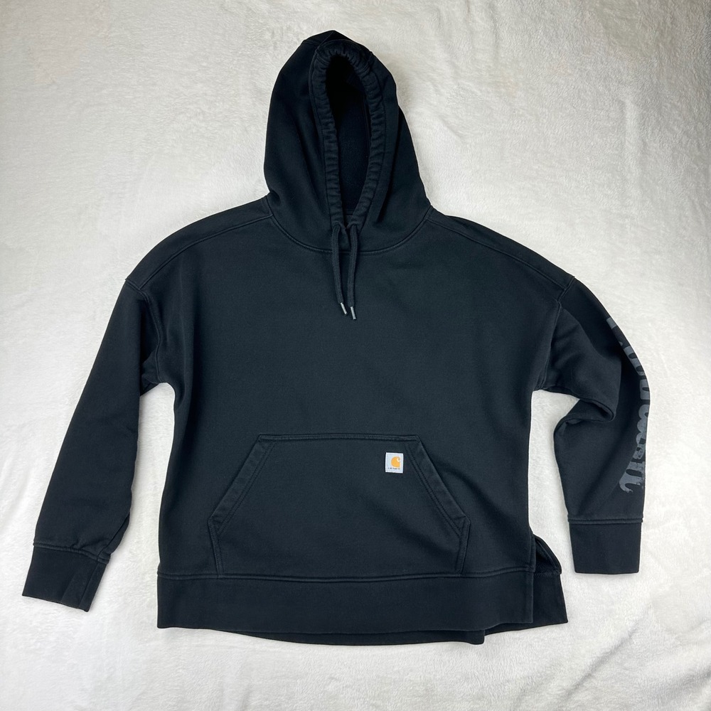Carhartt Hoodie Womens Heart Graphic Oversized Fit M Black Pullover Cotton